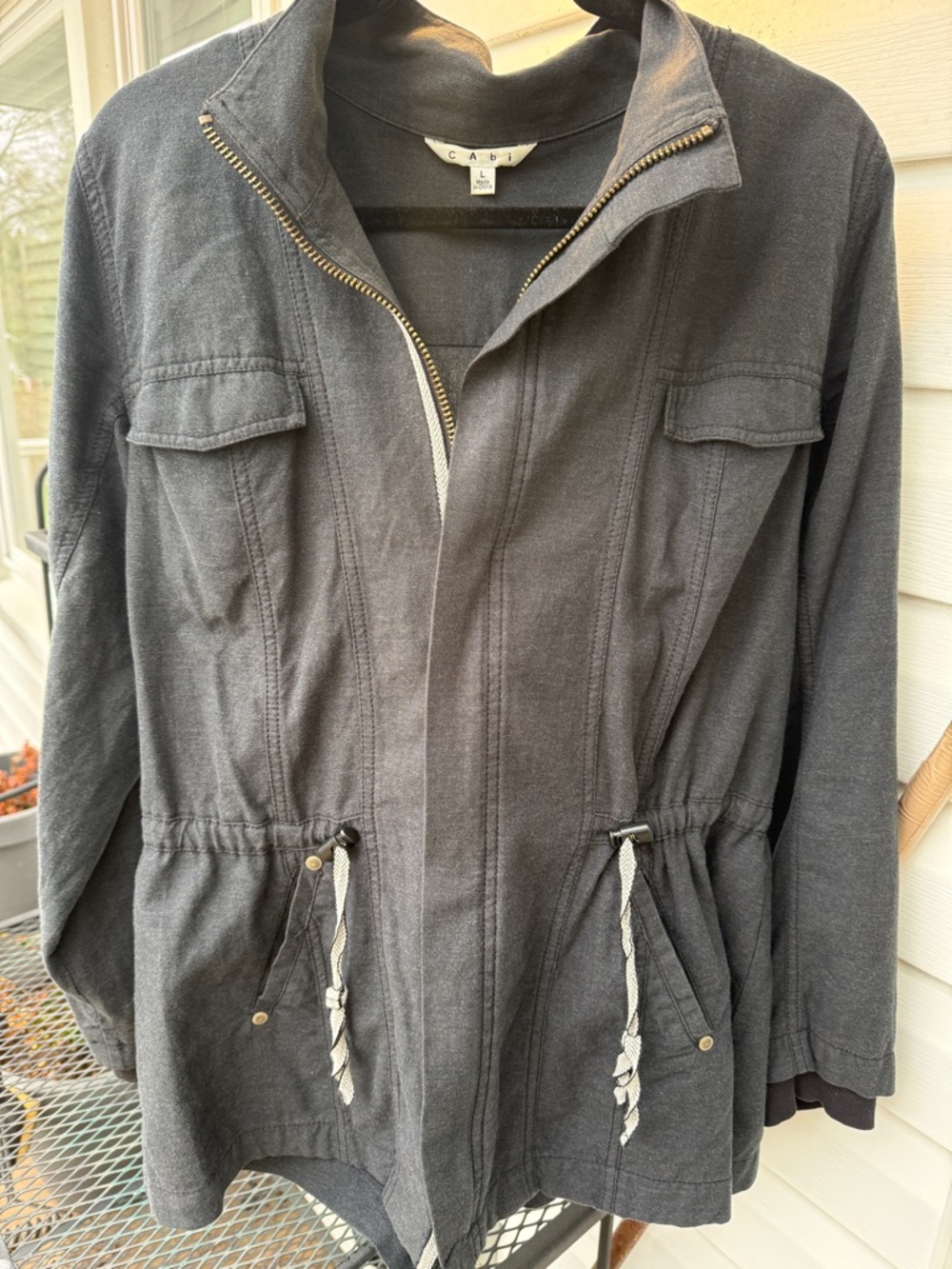 CAbi Charcoal Gray Utility Jacket with Drawstring Waist